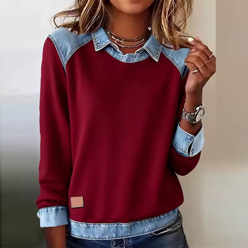 Alessia Denim Chic™ | Maglia polo con dettagli in denim moderno